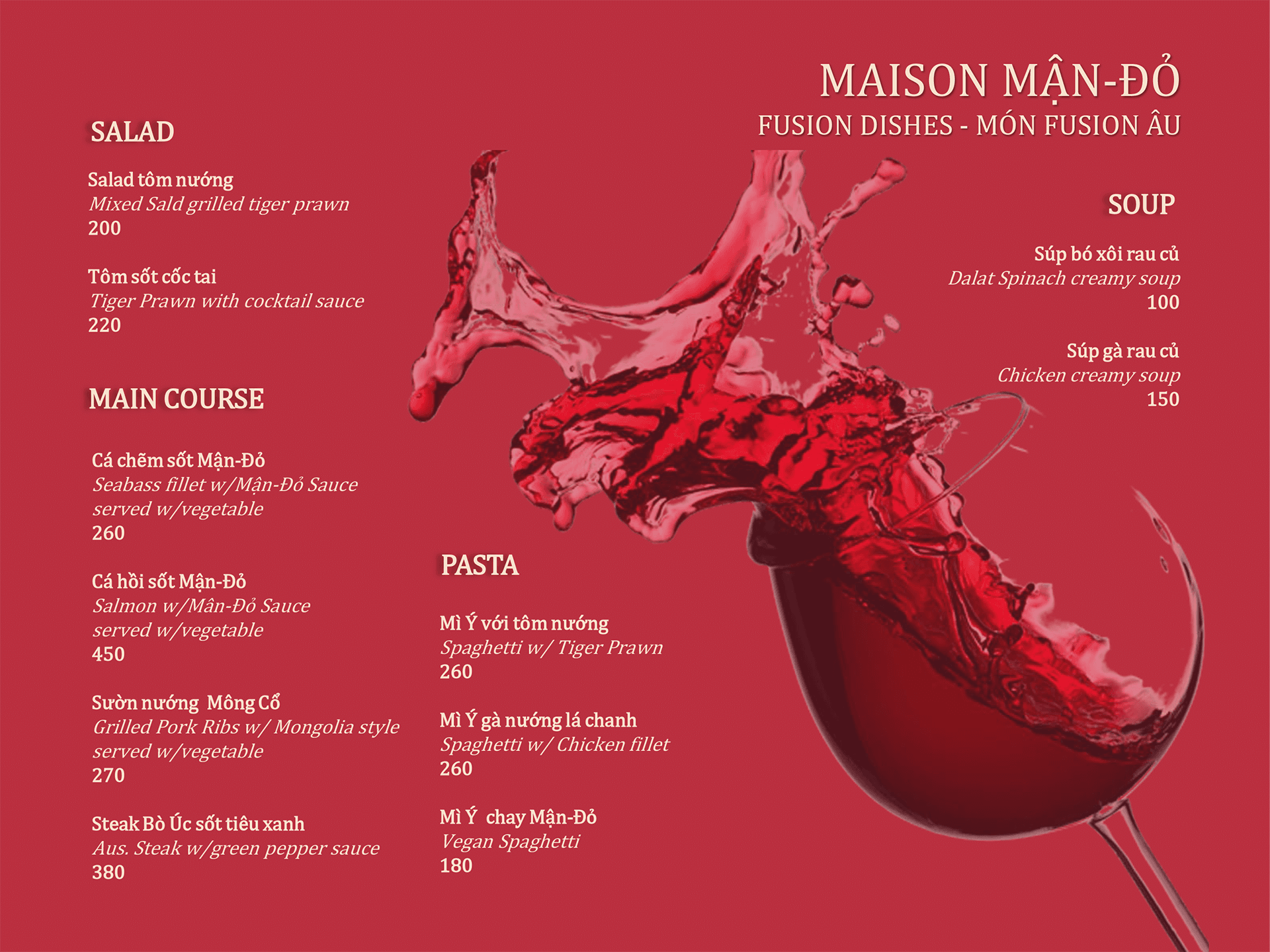 Menu món Fusion Âu