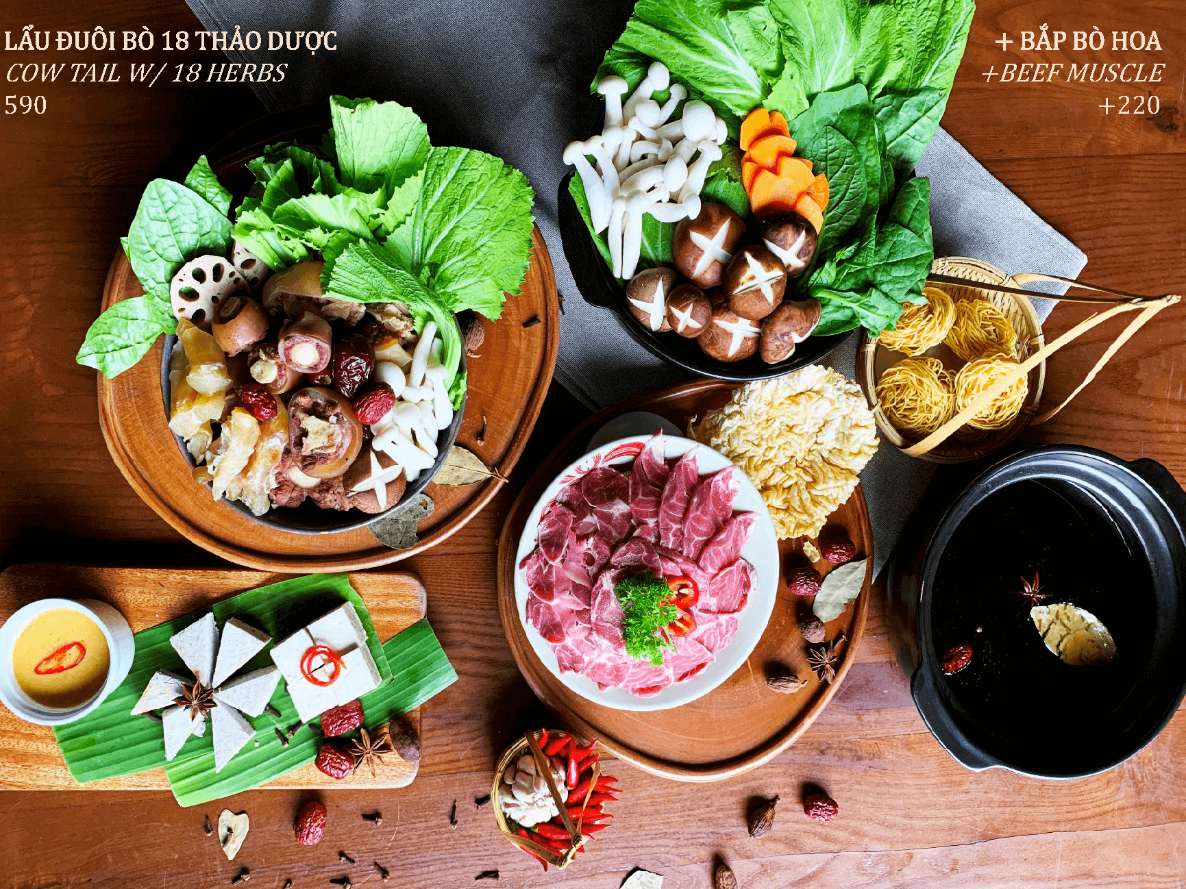 Lẩu đuôi bò tiềm 18 loại thảo dược