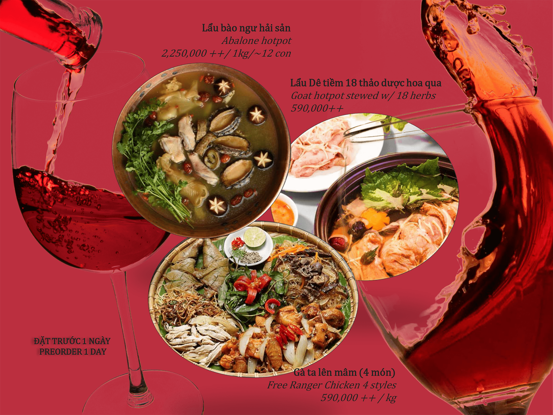 Lẩu bào ngư hải sản, lẩu dê tiềm 18 thảo dược hoa quả
