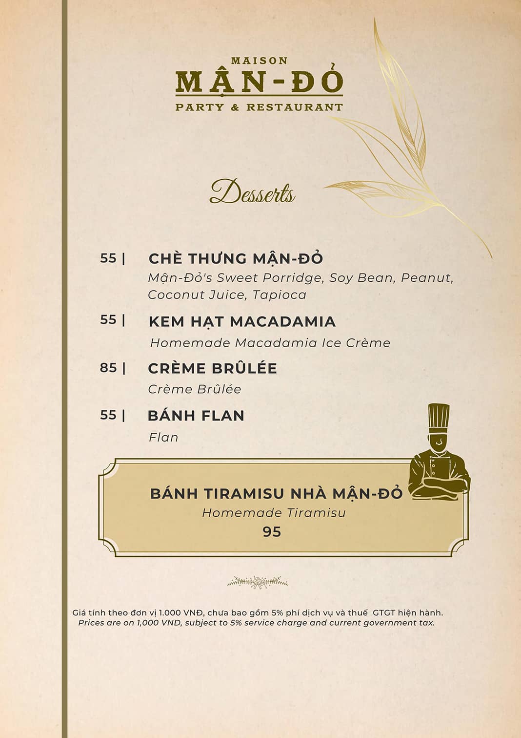 Thực đơn nhà hàng Maison Mận-Đỏ